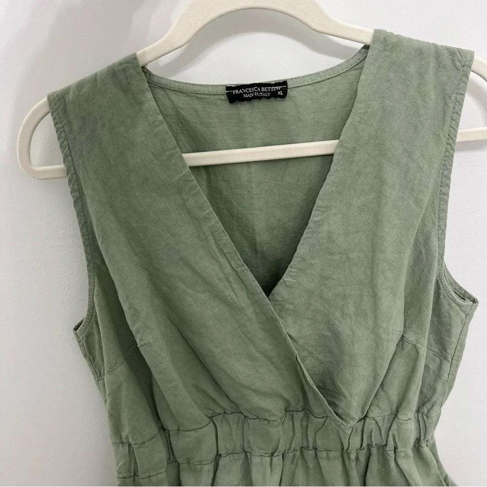 Francesca Bettini Made in Italy Sleeveless V-Neck Linen/Cotton Blend Dress - Picture 6 of 9
